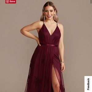 Flocked Tulle Low-Back Bridesmaid Dress